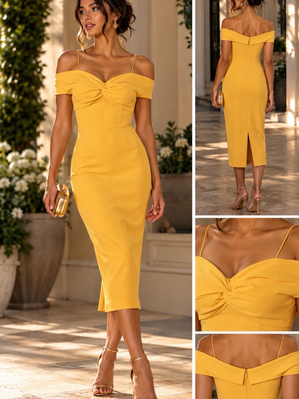 Cinq à Sept Jody Yellow Off Shoulder Midi Dress Size 2 $465 All American
